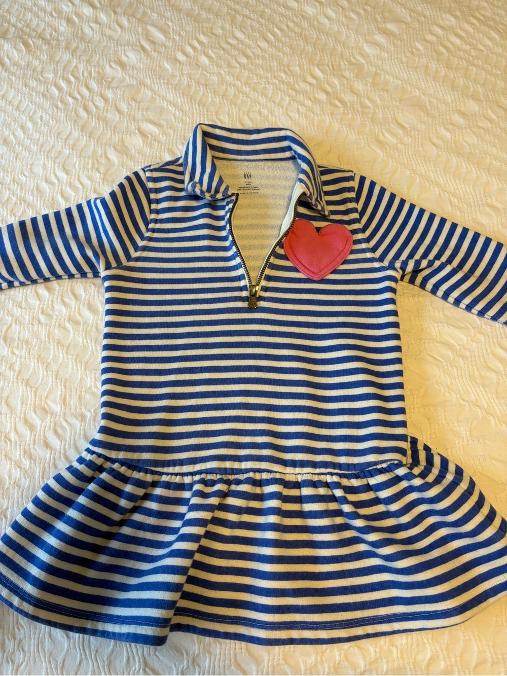 GAP Blue & White Striped Polo Dress with Pink Heart Patch